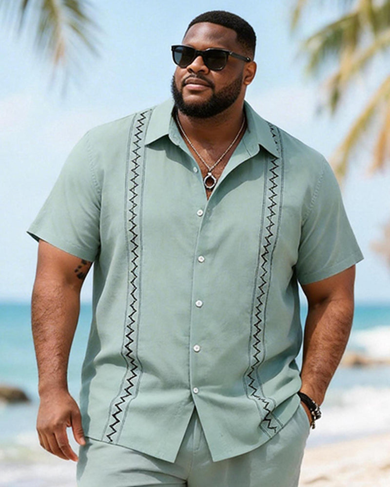 Big & Tall Men's Wavy Print Short Sleeve Shirt Shorts Set