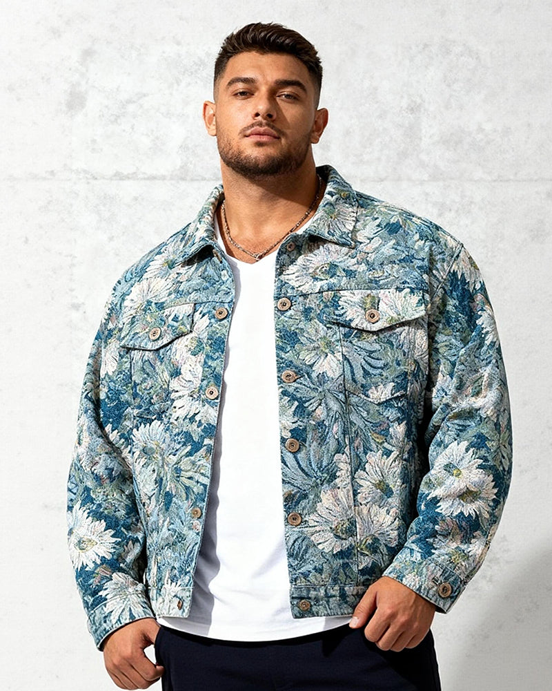 Big & Tall Men's Embroidered Denim Jacket Coat M-4XL