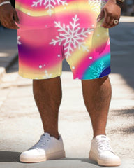 Big & Tall Men's Christmas Gradient Snowflake Print Short Sleeve Shirt Shorts Set