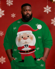Big & Tall Men's Santa Claus Cartoon Love Print Long Sleeve T-Shirt Pants Set