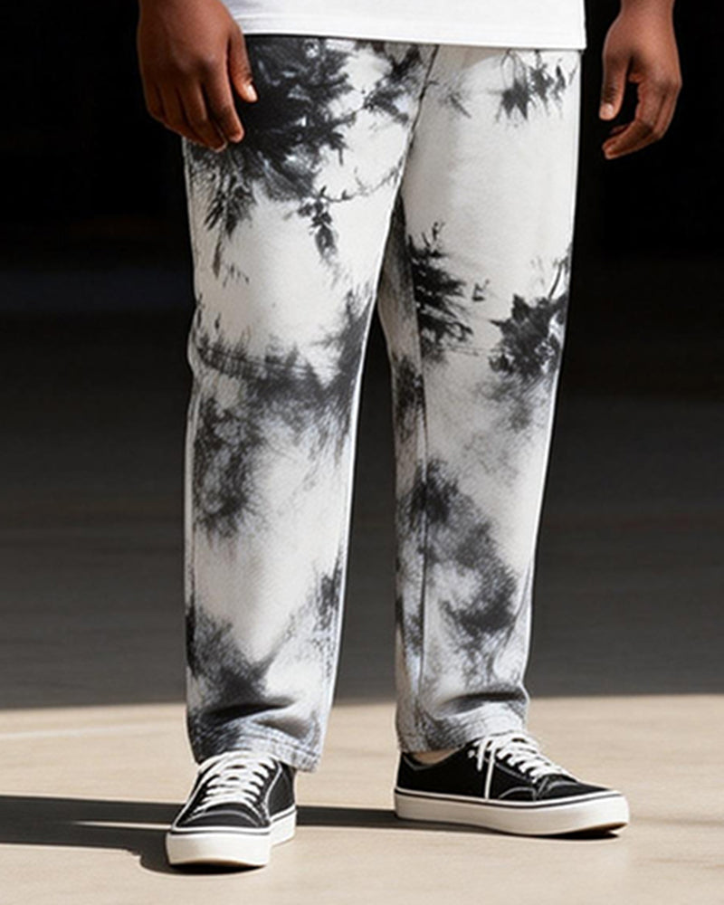 Big & Tall Men'sFUTURE Black And White Spotted Printed T-Shirt Trousers Set