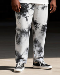 Big & Tall Men'sFUTURE Black And White Spotted Printed T-Shirt Trousers Set