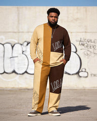 Big & Tall Men's Los Angeles Contrast Patchwork Printed Long Sleeve T-Shirt Pants Set