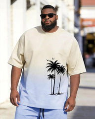 Big & Tall Men's Gradient Coconut Summertime Printed Round Neck Short Sleeve T-shirt Shorts Set