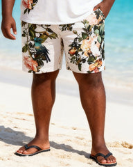 Big & Tall Men's Flower And Bird Print Round Neck Short Sleeve T-Shirt Shorts Set
