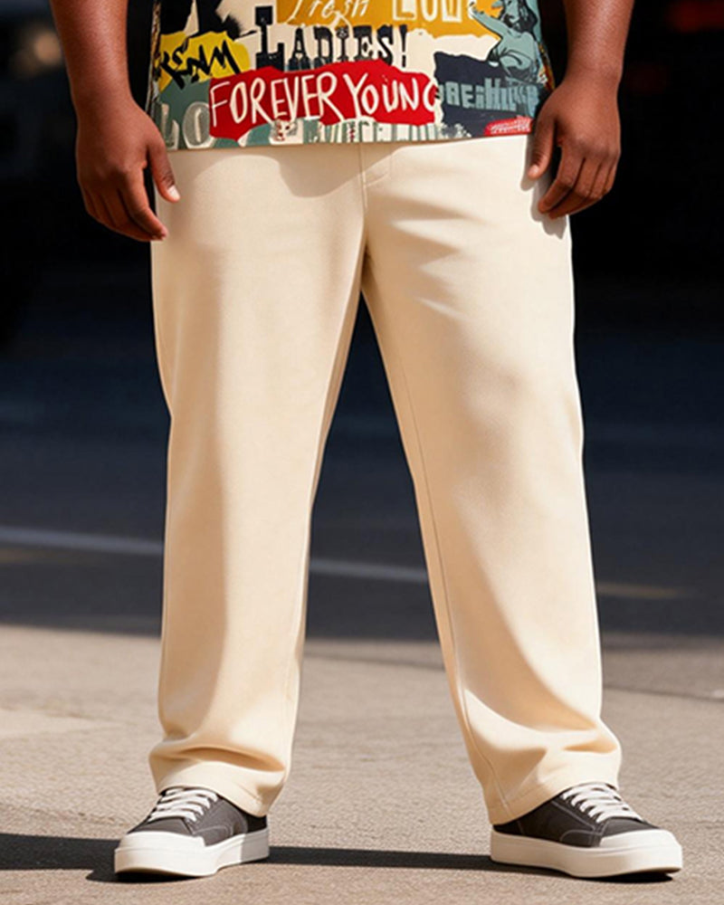 Big & Tall Men's Vintage Graffiti Print Zipper Polo Short Sleeve Pants Set