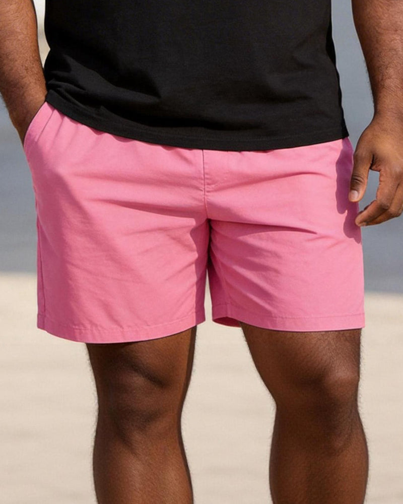 Big & Tall Men's "happy Wife Happy Life" Pink Printed Round Neck Short Sleeve T-shirt Shorts Set