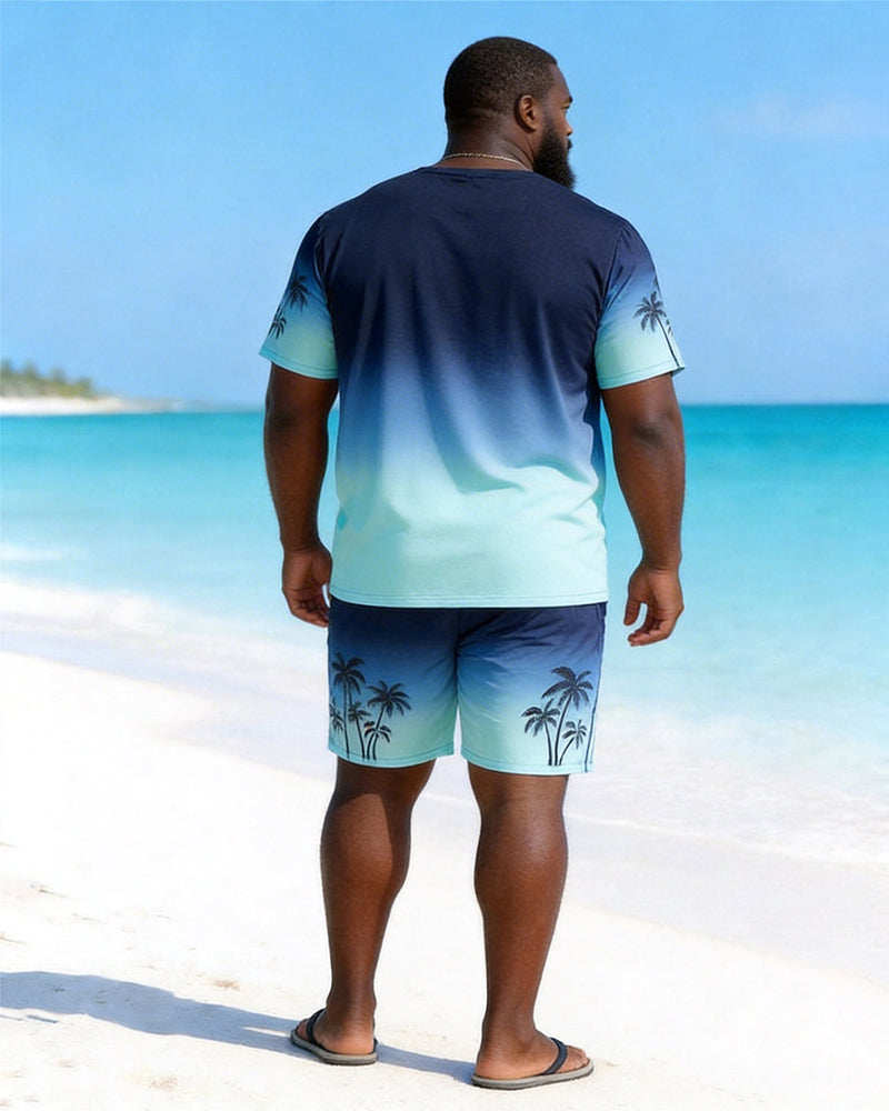 Big & Tall Men's Gradient Coconut Printed Round Neck Short Sleeve T-shirt Shorts Set