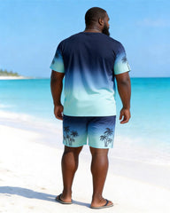 Big & Tall Men's Gradient Coconut Printed Round Neck Short Sleeve T-shirt Shorts Set