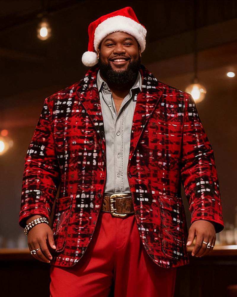 Big & Tall Men's Christmas Vintage Red And Black Plaid Suit