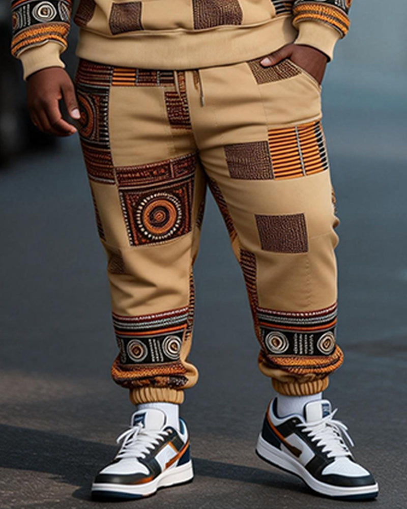 Big & Tall Men's African Batik Black Print Crewneck Sweat Set