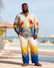 Big & Tall Men's Colorful Parrot Print Long Sleeve Shirt Pants Set
