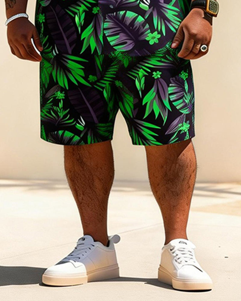 Big & Tall Men's Green Bottom Banana Leaf Printed Short Sleeve Shirt And Shorts Set