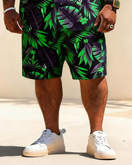 Big & Tall Men's Green Bottom Banana Leaf Printed Short Sleeve Shirt And Shorts Set