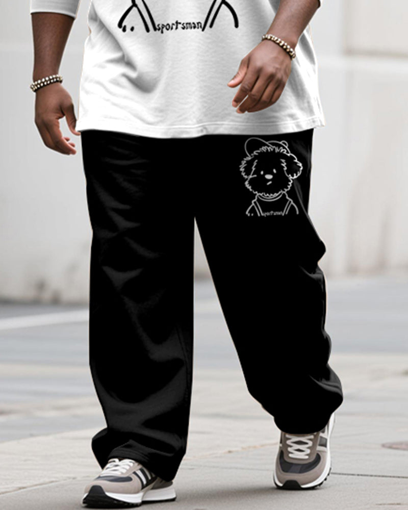 Big & Tall Men's Simple Line Puppy Letter Print Long Sleeve T-Shirt Pants Set