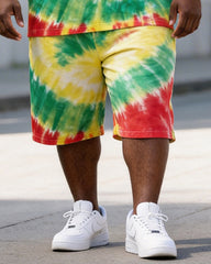 Big & Tall Men's 1865 Coconut Tree Landscape Tie-Dye Print Crewneck Short Sleeve T-Shirt Shorts Set