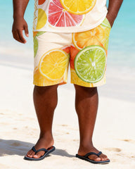Big & Tall Men's Fruit Print Round Neck Short Sleeve T-Shirt Shorts Set
