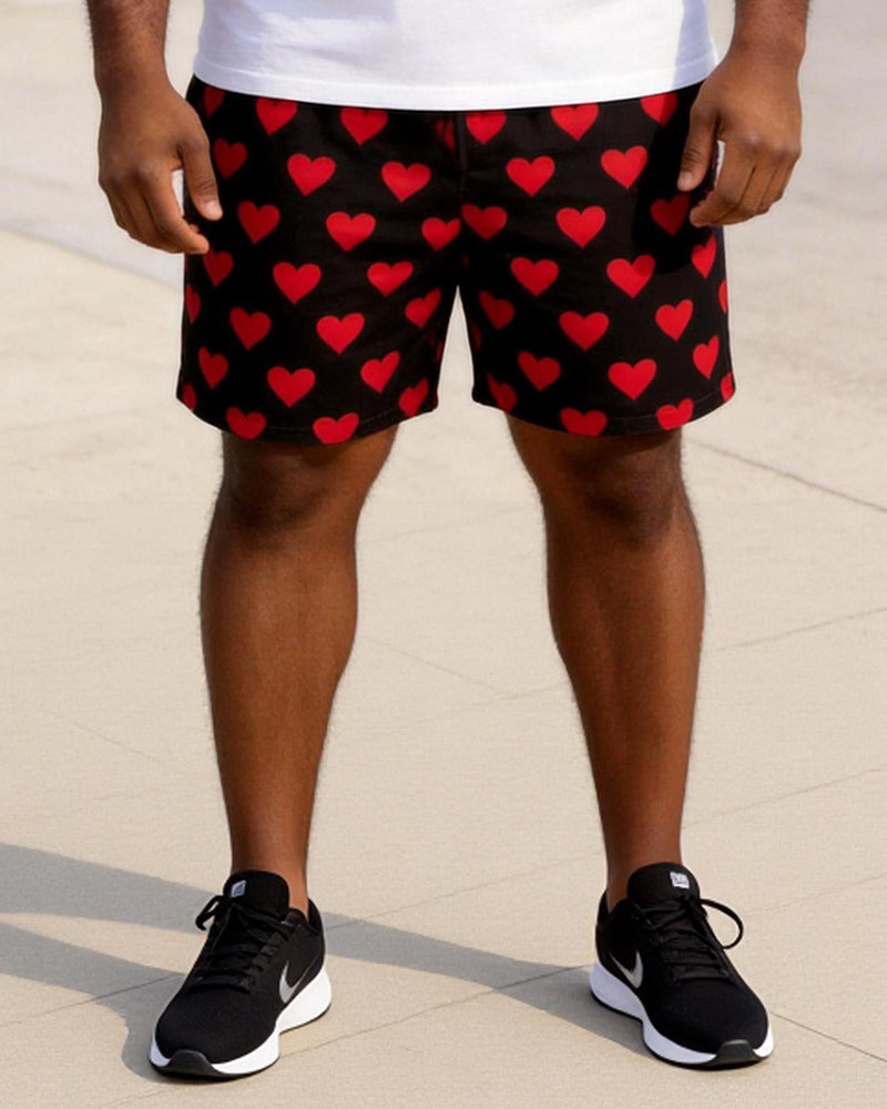Big & Tall Men's "my Wife Is My Life" Red Love Printed Crew Neck Short Sleeve T-shirt Shorts Set