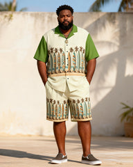 Big & Tall Men's Surfboard Coconut Print Short Sleeve Shirt Shorts Set