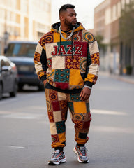 Big & Tall Men's JAZZ African Patchwork Print Hoodie Set