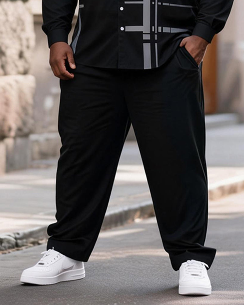Big & Tall Men's Black And Grey Geometric Print Long Sleeve Shirt Pants Set