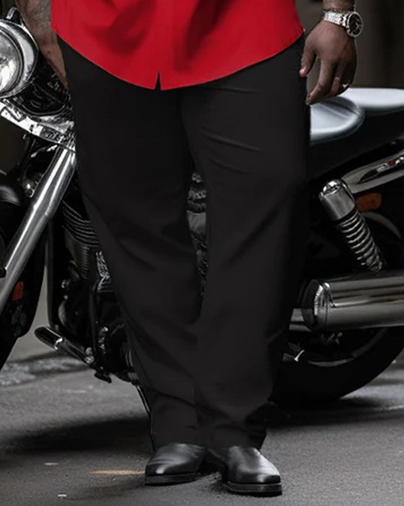 Big & Tall Men's Red African Collar Totem Print Long Sleeve Shirt Pants Set