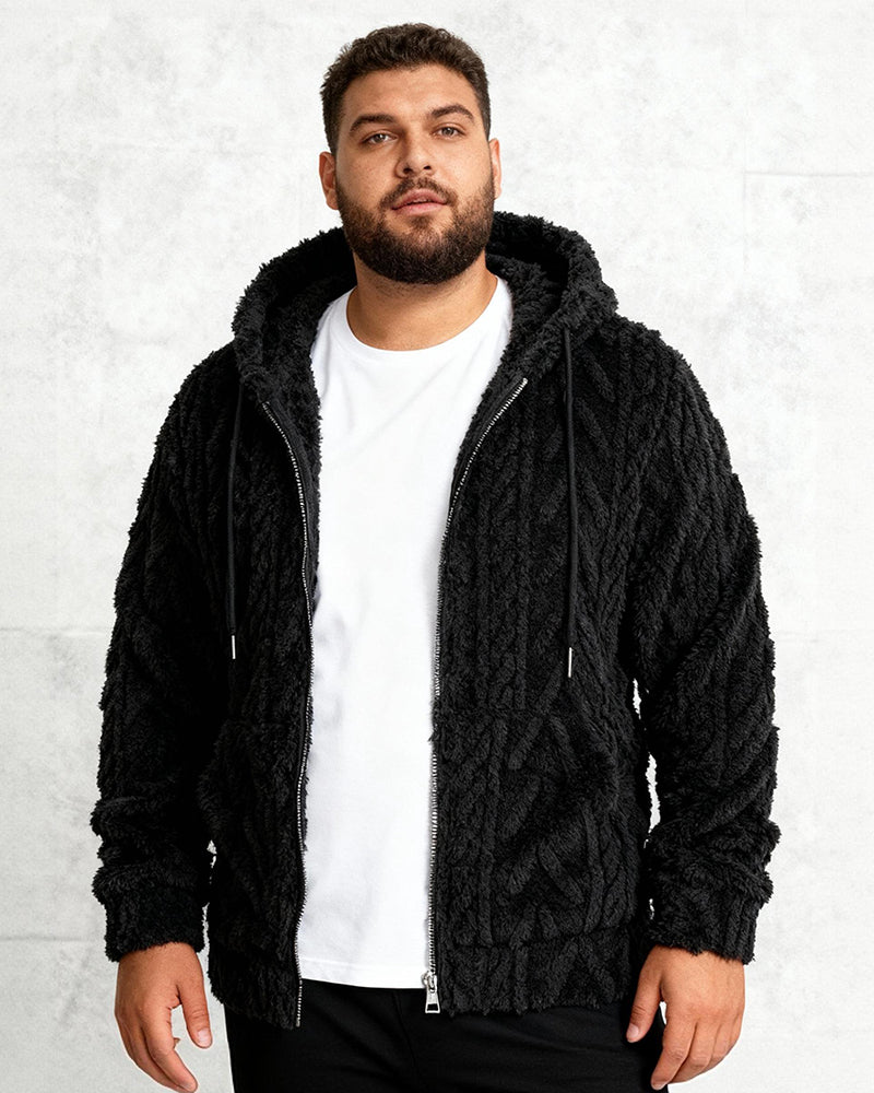 Big & Tall Men's Solid Color Mao Mao Twisted Hooded Jacket S-2XL