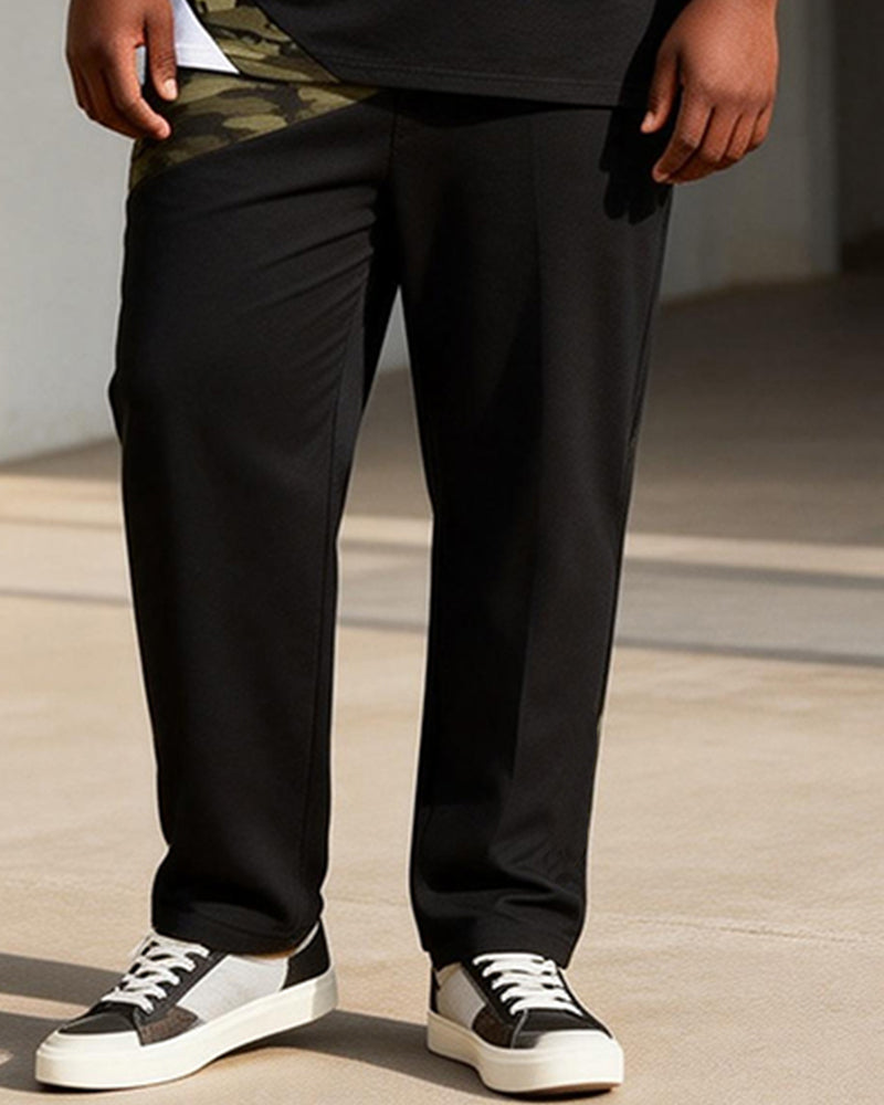 Big & Tall Men's Black And White Camouflage Patchwork Printed T-Shirt Pants Set