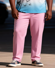 Big & Tall Men's Pink Blue Gradient Coconut Print Zipper Polo Short Sleeve Pants Set