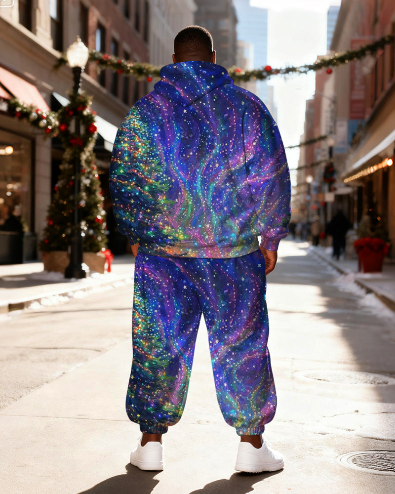 Big & Tall Men's Magic Star Black Cat Print Hoodie Set