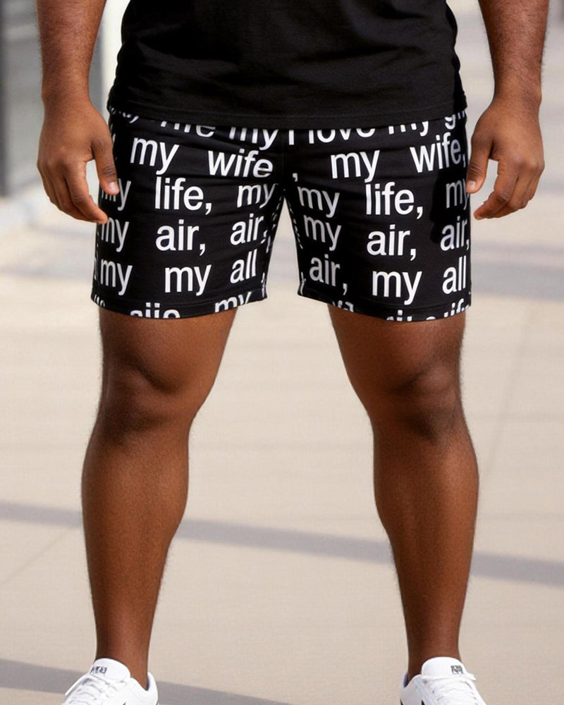 Big & Tall Men's "I Love My Girl" Letter Print Crew Neck Short Sleeve T-shirt Shorts Set