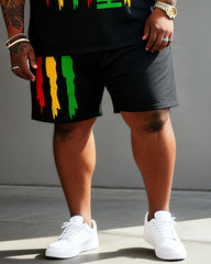 Big & Tall Men's Juneteenth American Flag Print POLO Short Sleeve Shorts Set