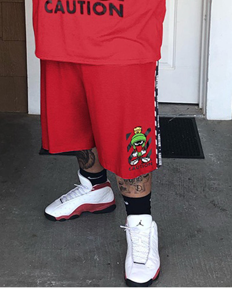 Big & Tall Men's Red Cartoon Character Letter Print Round Neck Short Sleeve T-Shirt Shorts Set