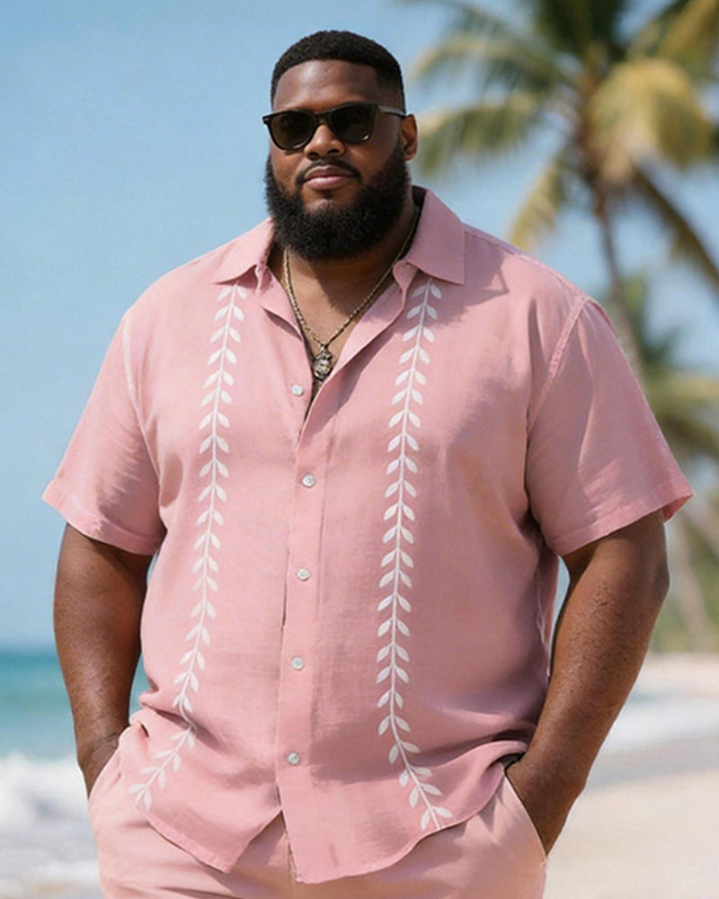 Big & Tall Men's Leaf Print Short Sleeve Shirt Shorts Set