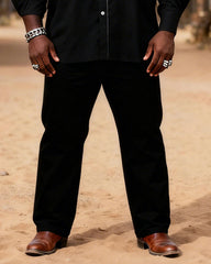 Big & Tall Men's Western Black And Blue Stitching Totem Print Long Sleeve Shirt Pants Set