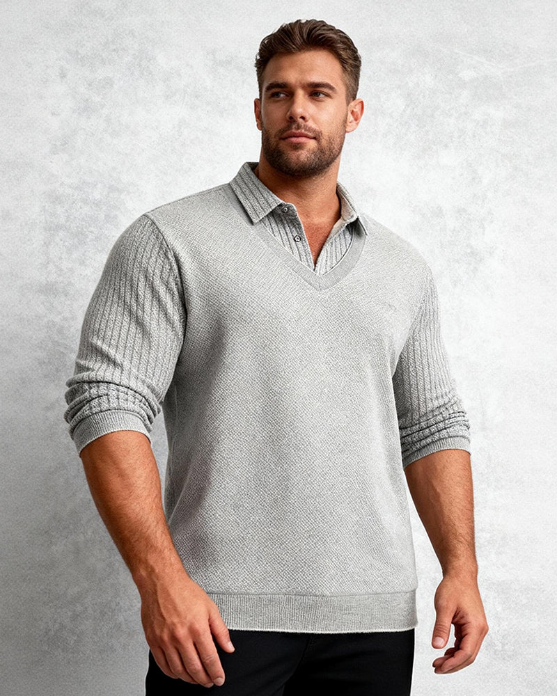 Big & Tall Men's Fake Two-piece Lapel Padded Sweater M-4XL