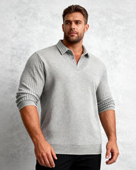 Big & Tall Men's Fake Two-piece Lapel Padded Sweater M-4XL