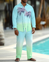 Big & Tall Men's Gradient Coconut Print Long Sleeve Shirt Pants Set