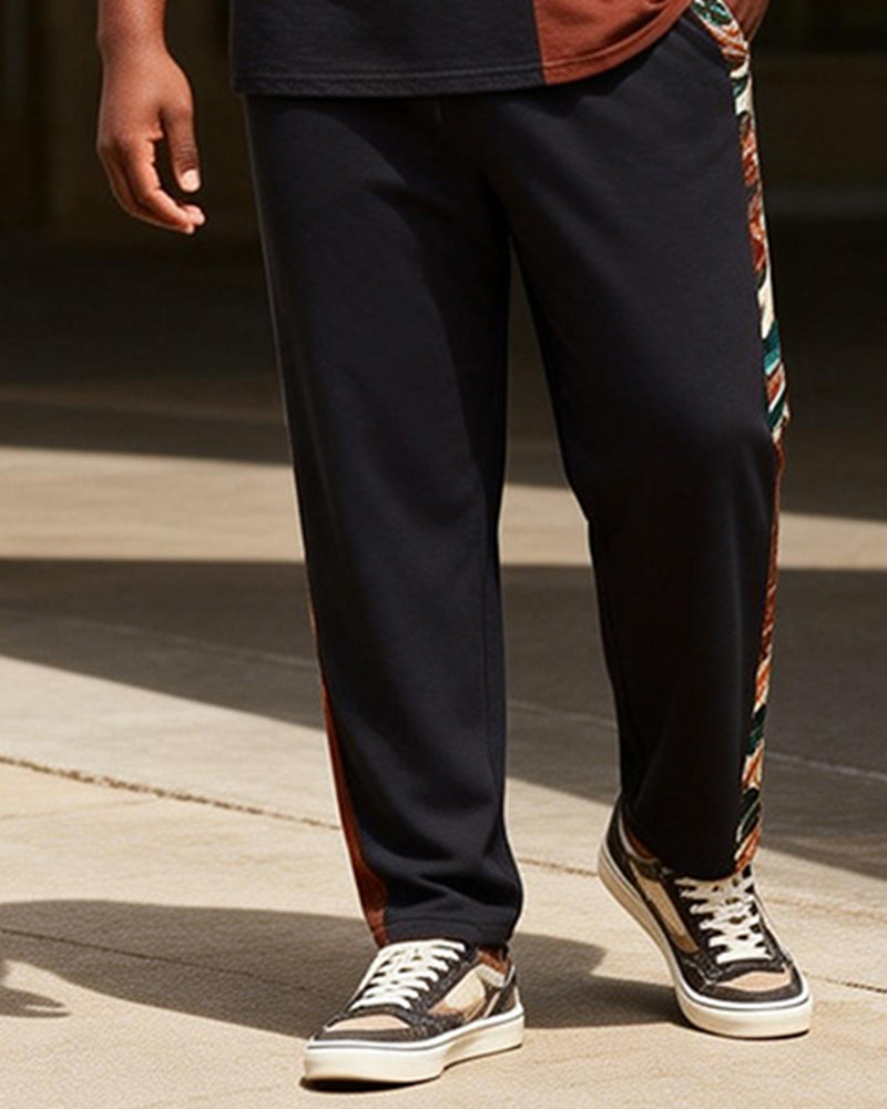 Big & Tall Men's Tropical Floral Patchwork Printed T-Shirt Pants Set