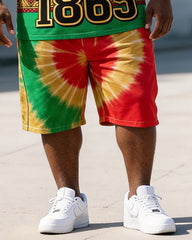 Big & Tall Men's 1865 Fist Totem Tie-Dye Printed Crewneck Short Sleeve T-Shirt Shorts Set