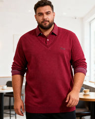 Big & Tall Men's Fake Two-piece Lapel Padded Sweater M-4XL