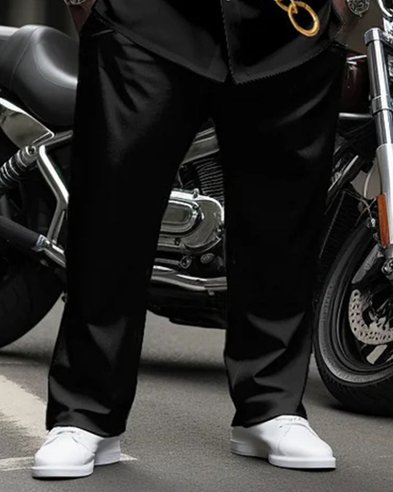 Big & Tall Men's Black Gold Chain Print Long Sleeve Shirt Pants Set