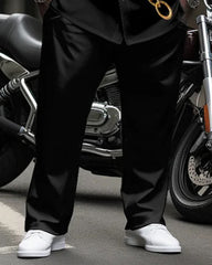 Big & Tall Men's Black Gold Chain Print Long Sleeve Shirt Pants Set