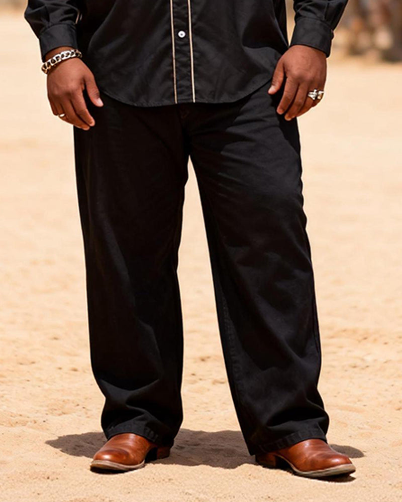 Big & Tall Men's Western Color Navajo Pattern Patchwork Printed Long Sleeve Shirt Pants Set