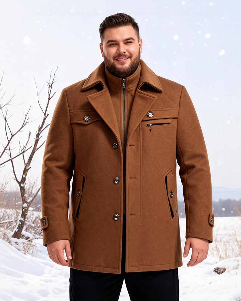 Big & Tall Men's Business Non-ironing Double Collar Tweed Plus Cotton Wool Coat M-4XL