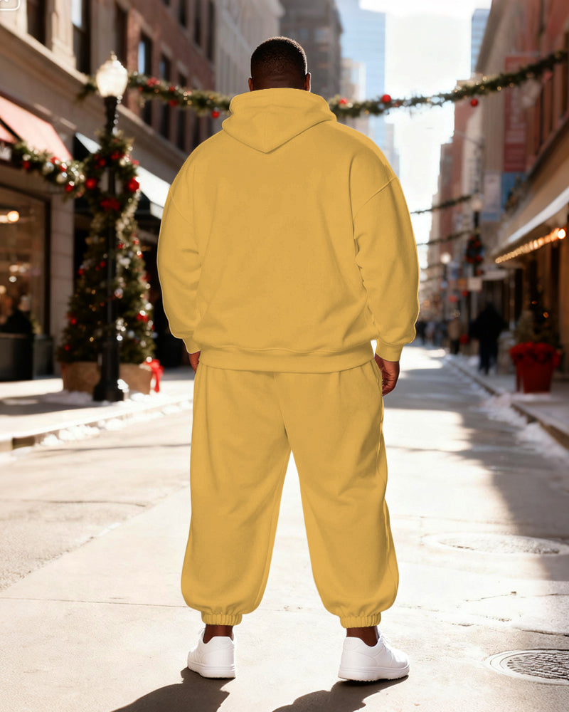 Big & Tall Men's Yellow Fashion Cool Sunglasses Cigar Santa Claus Print Hoodie Set