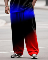 Big & Tall Men's Casual Black Red Blue Gradient Print Long Sleeve T-Shirt Pants Set