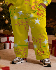 Big & Tall Men's Christmas Letter Yellow Printed Long Sleeve T-Shirt Pants Set