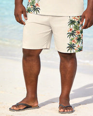 Big & Tall Men's Coconut Blossoms Side Print Round Neck Short Sleeve T-Shirt Shorts Set