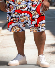 Big & Tall Men's Santa Claus Graffiti Print Short Sleeve Shirt Shorts Set